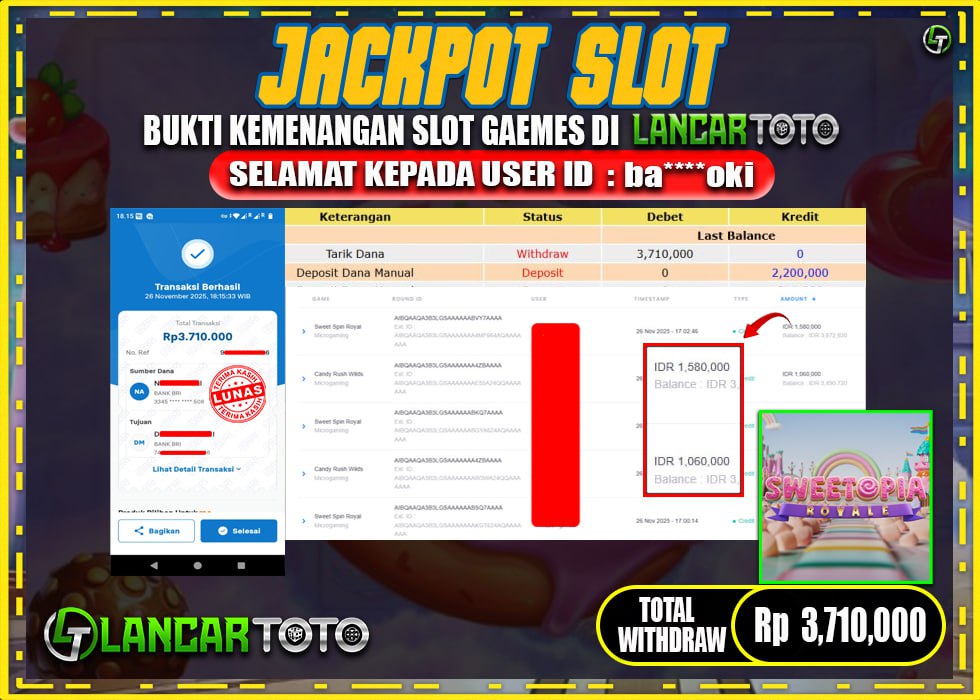 LANCARTOTO JACKPOT SLOT SWEETOPIA ROVALE! Rp.3.710,000.,- LUNAS